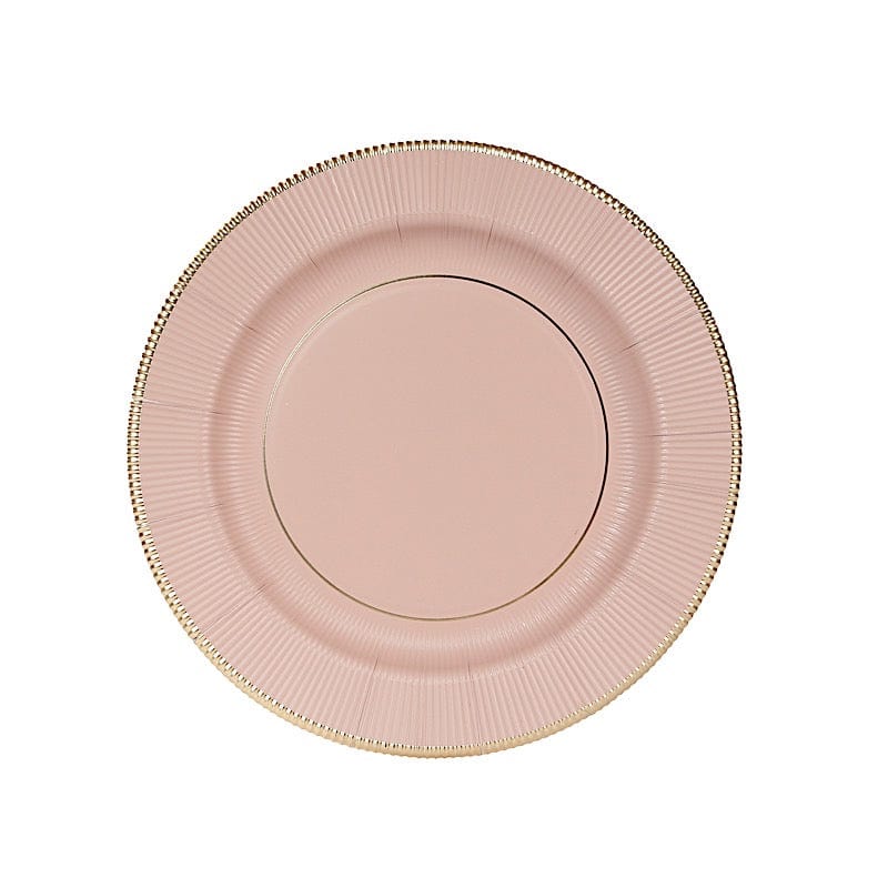 25 Metallic Round Paper Salad Dinner Plates with Textured Rim - Disposable Tableware