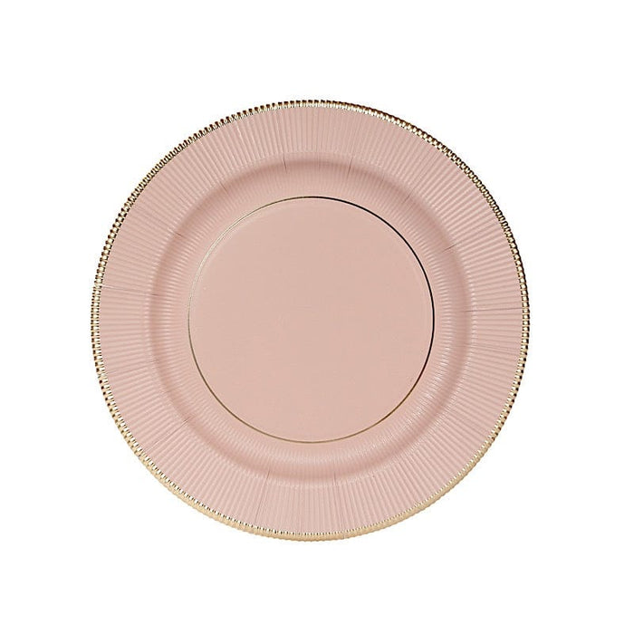 25 Metallic Round Paper Salad Dinner Plates with Textured Rim - Disposable Tableware