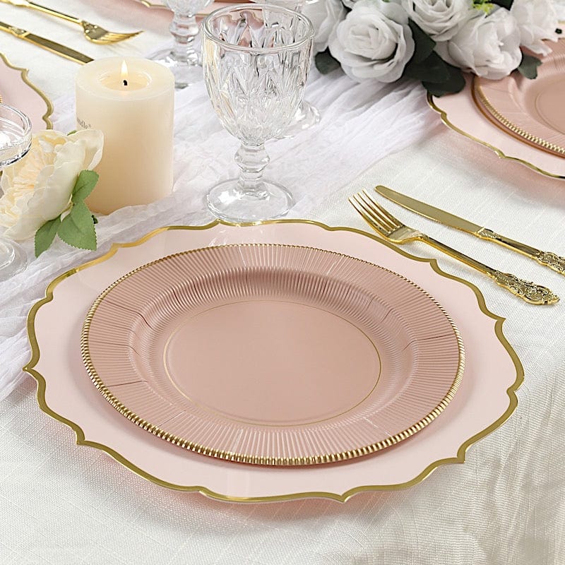 25 Metallic Round Paper Salad Dinner Plates with Textured Rim - Disposable Tableware