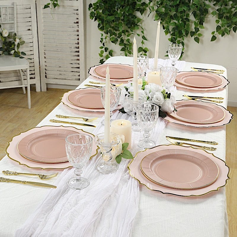 25 Metallic Round Paper Salad Dinner Plates with Textured Rim - Disposable Tableware
