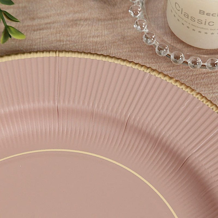 25 Metallic Round Paper Salad Dinner Plates with Textured Rim - Disposable Tableware