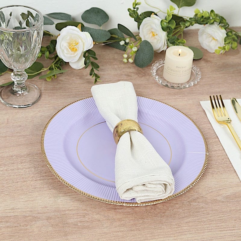 25 Metallic Round Paper Salad Dinner Plates with Textured Rim - Disposable Tableware