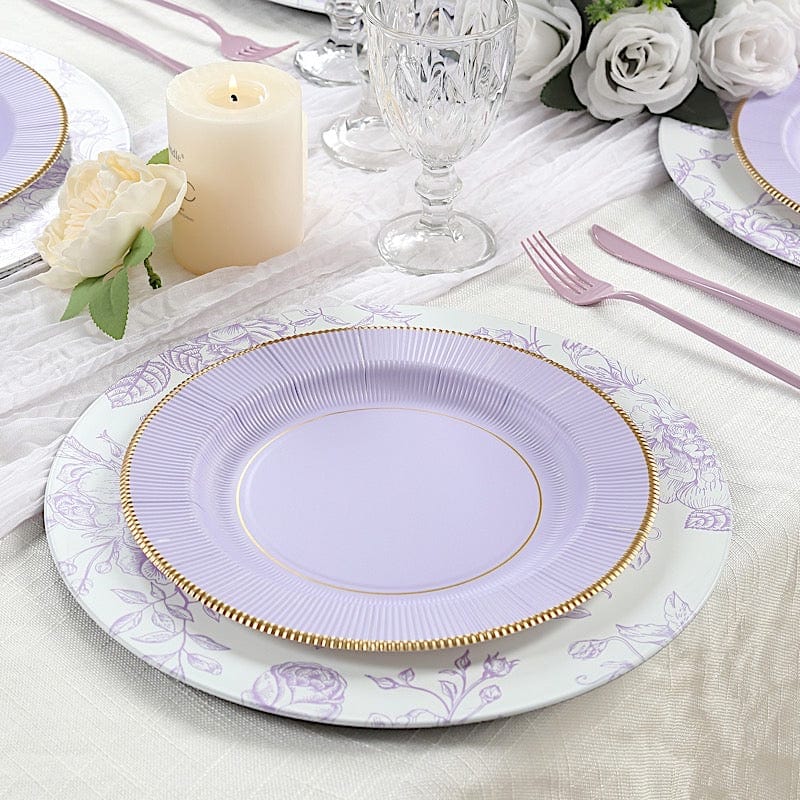 25 Metallic Round Paper Salad Dinner Plates with Textured Rim - Disposable Tableware