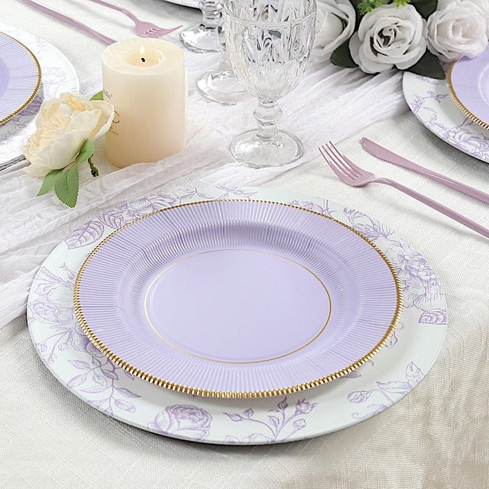 25 Metallic Round Paper Salad Dinner Plates with Textured Rim - Disposable Tableware