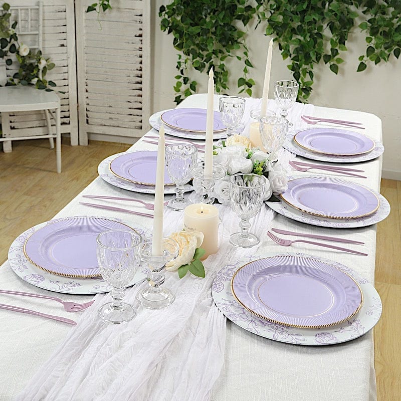 25 Metallic Round Paper Salad Dinner Plates with Textured Rim - Disposable Tableware