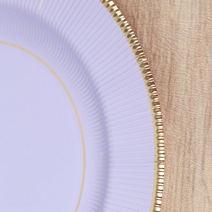 25 Metallic Round Paper Salad Dinner Plates with Textured Rim - Disposable Tableware