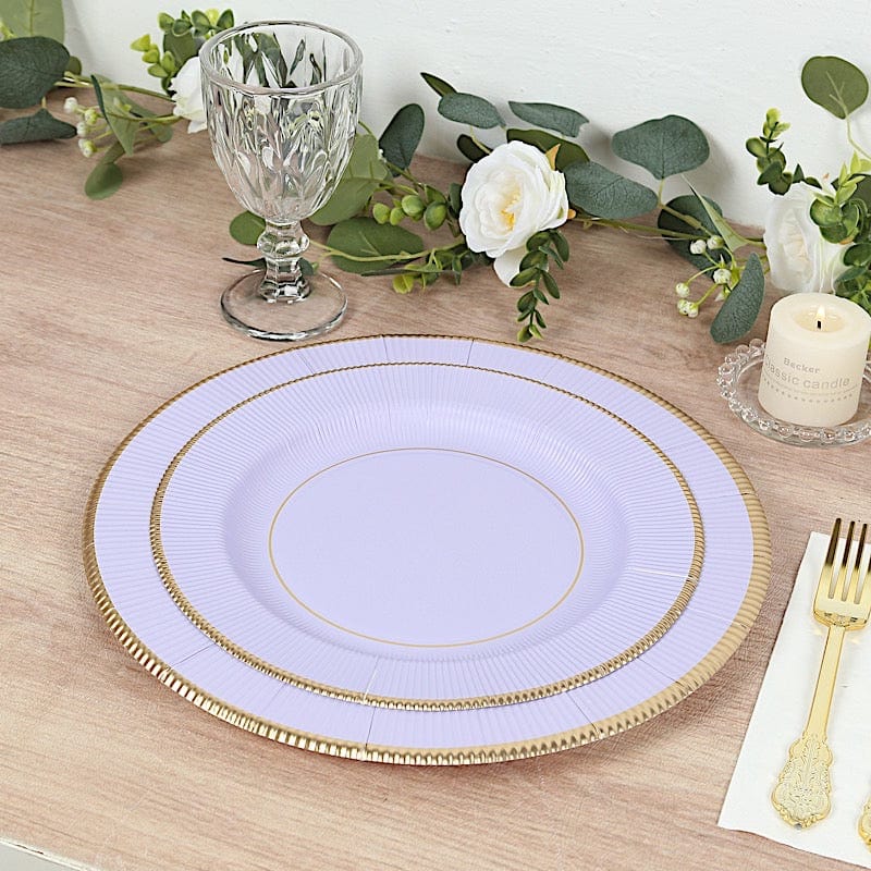25 Metallic Round Paper Salad Dinner Plates with Textured Rim - Disposable Tableware