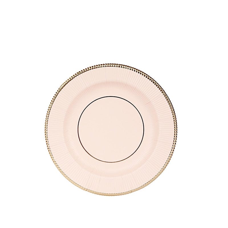 25 Metallic Round Paper Salad Dinner Plates with Textured Rim - Disposable Tableware