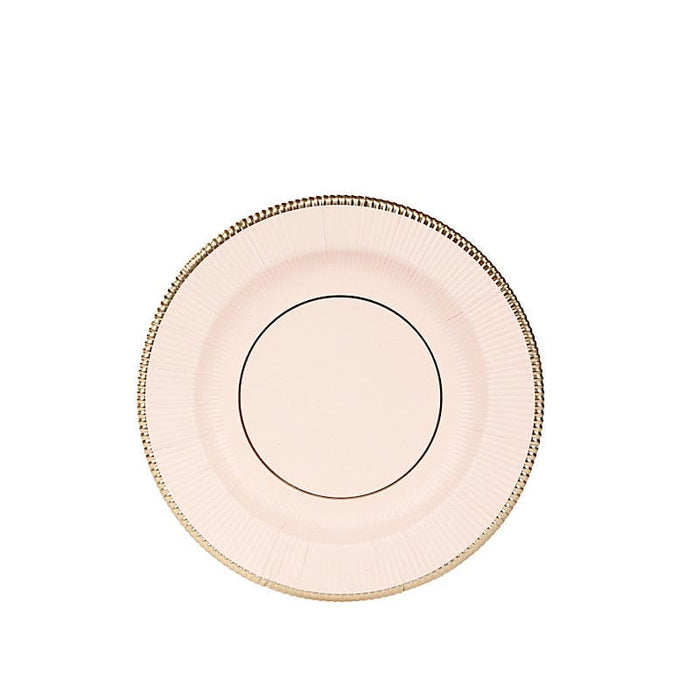 25 Metallic Round Paper Salad Dinner Plates with Textured Rim - Disposable Tableware