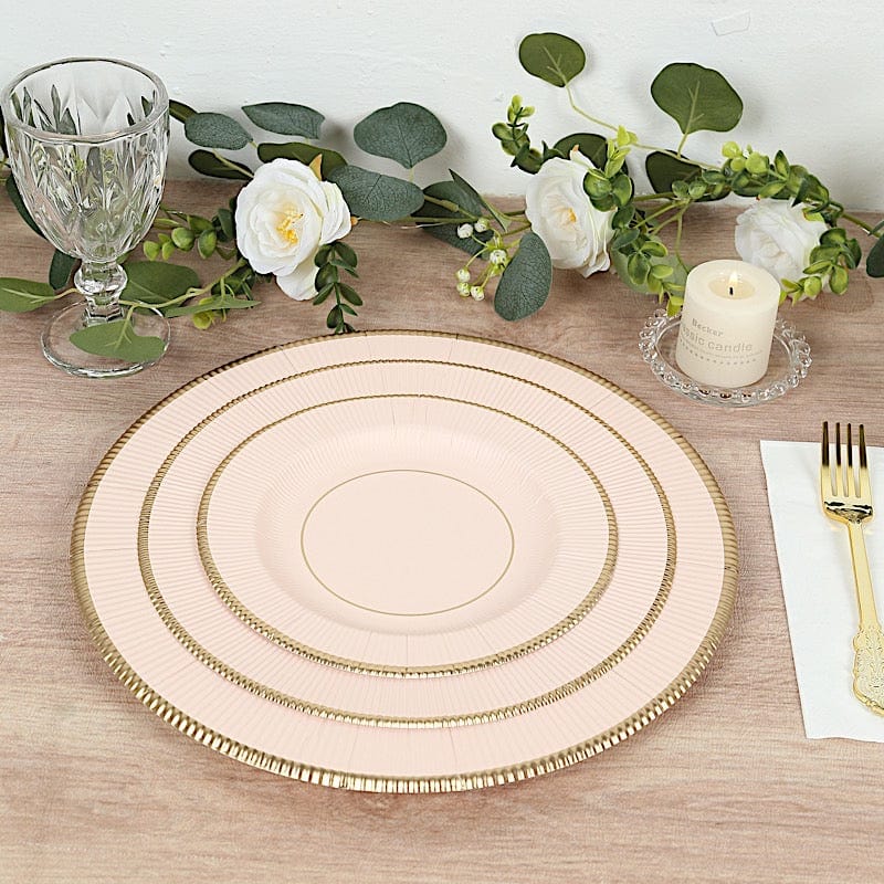25 Metallic Round Paper Salad Dinner Plates with Textured Rim - Disposable Tableware