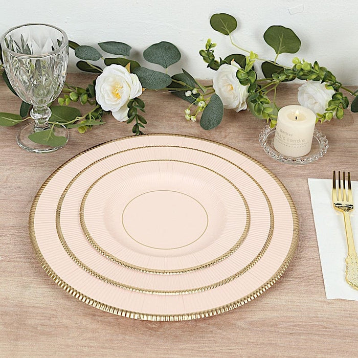 25 Metallic Round Paper Salad Dinner Plates with Textured Rim - Disposable Tableware