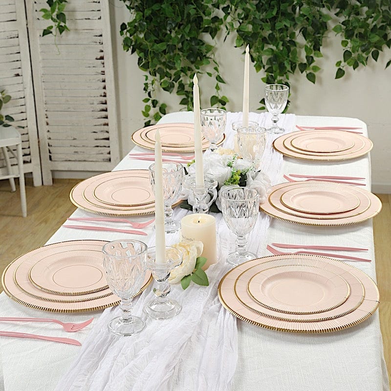 25 Metallic Round Paper Salad Dinner Plates with Textured Rim - Disposable Tableware