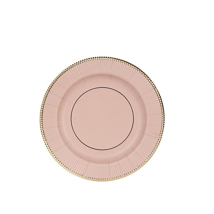 25 Metallic Round Paper Salad Dinner Plates with Textured Rim - Disposable Tableware