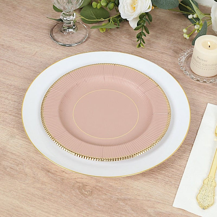 25 Metallic Round Paper Salad Dinner Plates with Textured Rim - Disposable Tableware