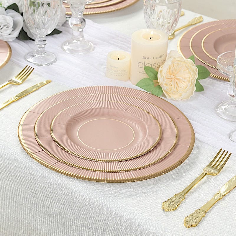 25 Metallic Round Paper Salad Dinner Plates with Textured Rim - Disposable Tableware