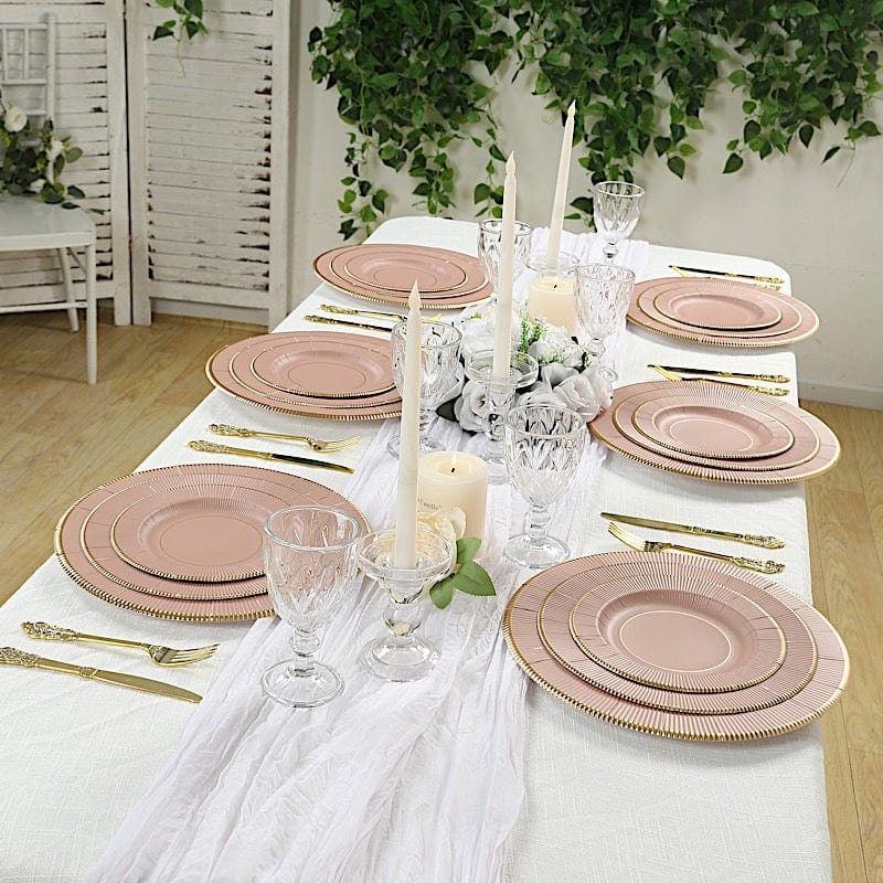 25 Metallic Round Paper Salad Dinner Plates with Textured Rim - Disposable Tableware