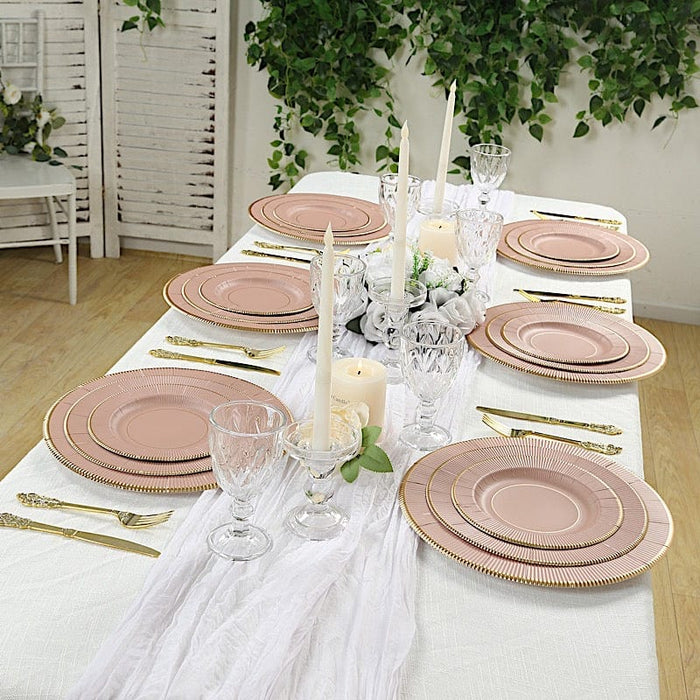 25 Metallic Round Paper Salad Dinner Plates with Textured Rim - Disposable Tableware
