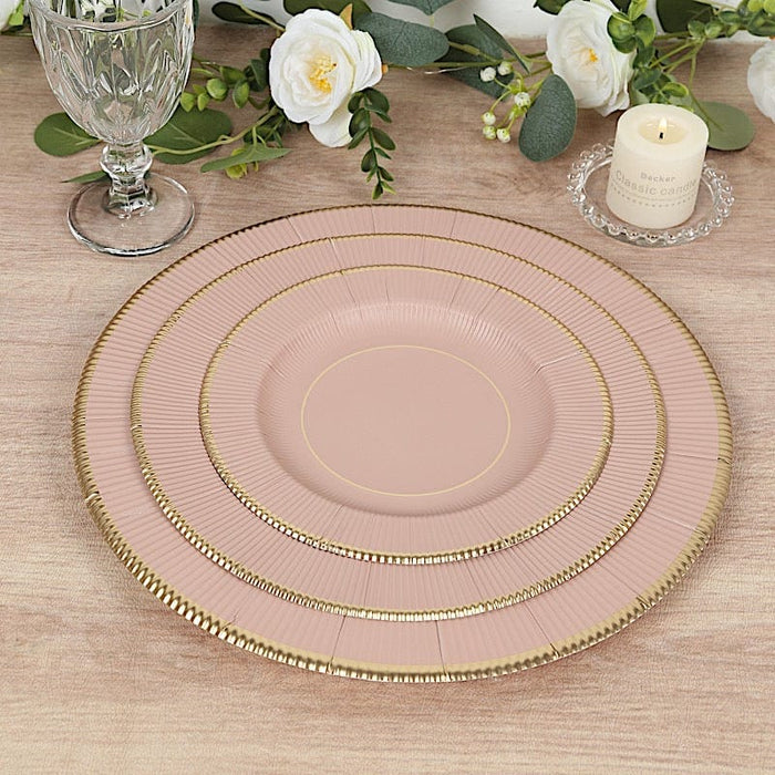 25 Metallic Round Paper Salad Dinner Plates with Textured Rim - Disposable Tableware