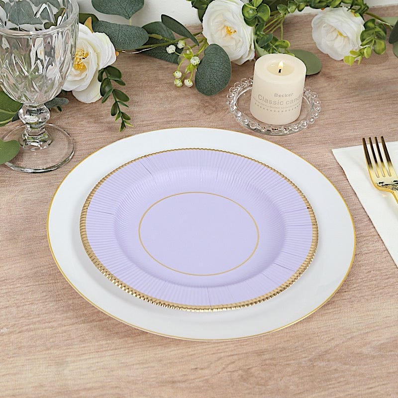 25 Metallic Round Paper Salad Dinner Plates with Textured Rim - Disposable Tableware