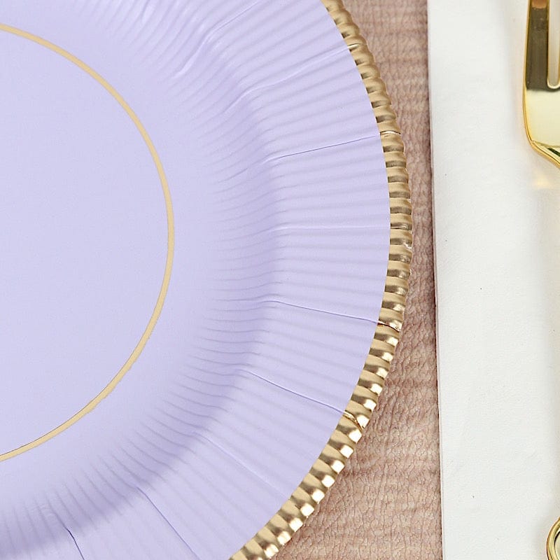 25 Metallic Round Paper Salad Dinner Plates with Textured Rim - Disposable Tableware