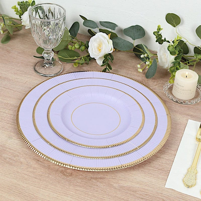 25 Metallic Round Paper Salad Dinner Plates with Textured Rim - Disposable Tableware