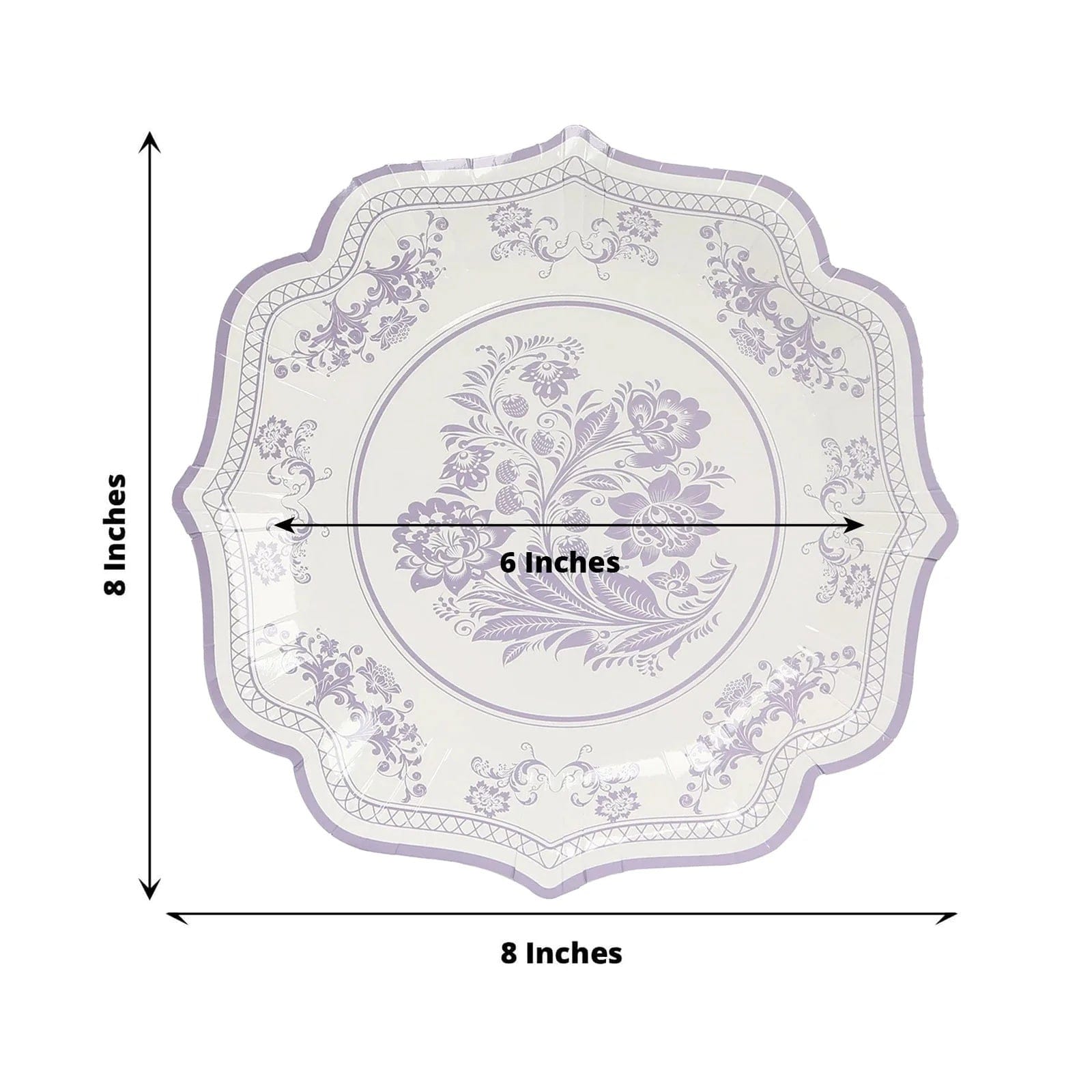 25 White Paper Dinner Plates with Blue Floral Print and Scalloped Rim - Disposable Tableware