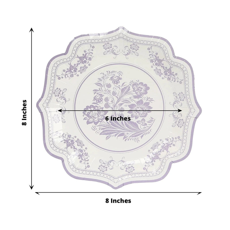 25 White Paper Dinner Plates with Blue Floral Print and Scalloped Rim - Disposable Tableware