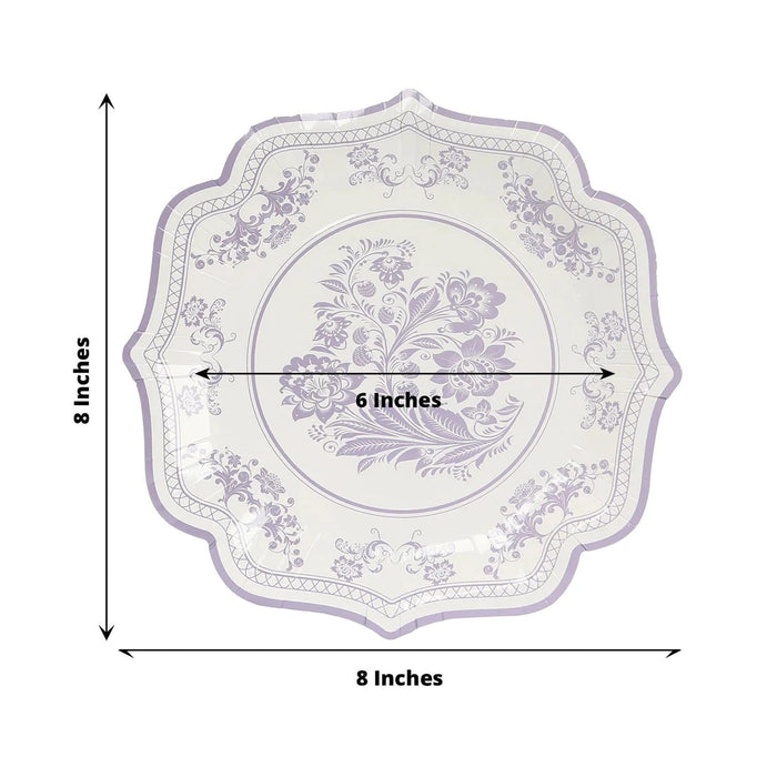 25 White Paper Dinner Plates with Blue Floral Print and Scalloped Rim - Disposable Tableware