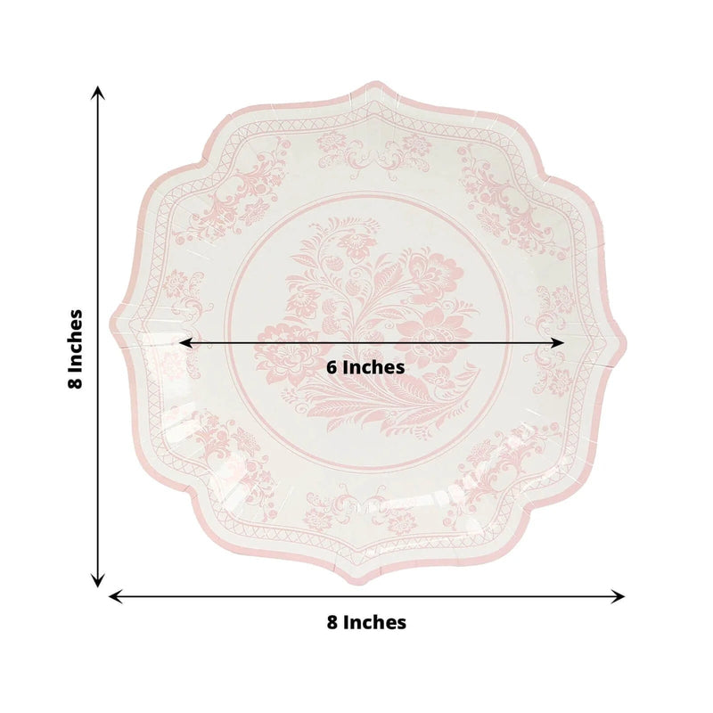 25 White Paper Dinner Plates with Blue Floral Print and Scalloped Rim - Disposable Tableware