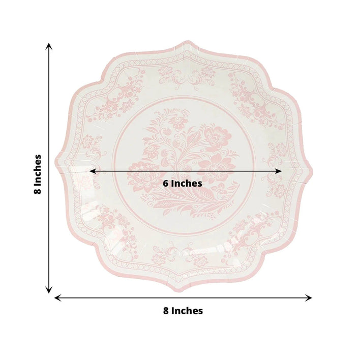 25 White Paper Dinner Plates with Blue Floral Print and Scalloped Rim - Disposable Tableware