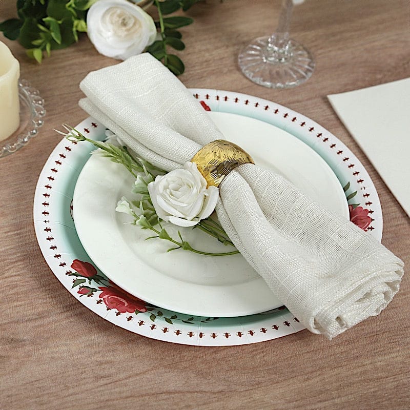 25 Paper Round Plates with Vintage Rose Flower Print