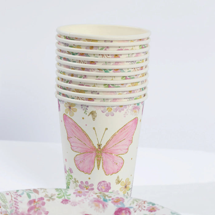 96 Butterfly Print Disposable Tableware Set - White and Pink