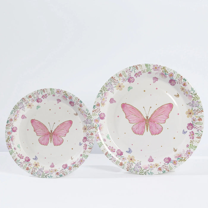 96 Butterfly Print Disposable Tableware Set - White and Pink