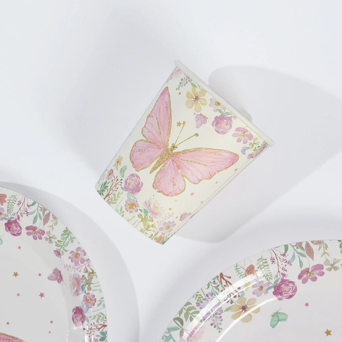 96 Butterfly Print Disposable Tableware Set - White and Pink