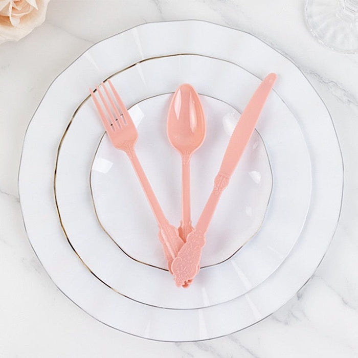 72 Baroque Style Heavy Duty Plastic Cutlery Spoons Forks and Knives Set - Disposable Tableware