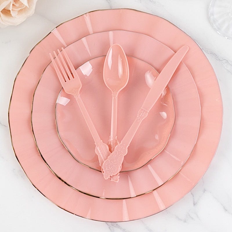 72 Baroque Style Heavy Duty Plastic Cutlery Spoons Forks and Knives Set - Disposable Tableware