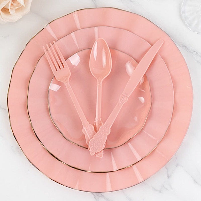 72 Baroque Style Heavy Duty Plastic Cutlery Spoons Forks and Knives Set - Disposable Tableware