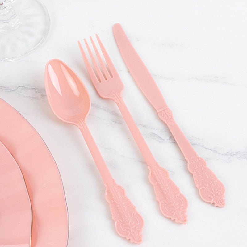 72 Baroque Style Heavy Duty Plastic Cutlery Spoons Forks and Knives Set - Disposable Tableware