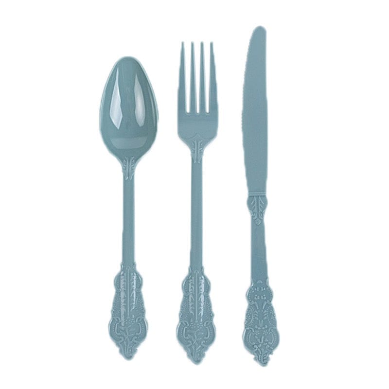 72 Baroque Style Heavy Duty Plastic Cutlery Spoons Forks and Knives Set - Disposable Tableware