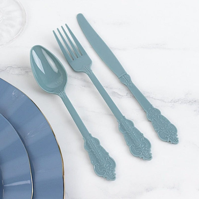 72 Baroque Style Heavy Duty Plastic Cutlery Spoons Forks and Knives Set - Disposable Tableware