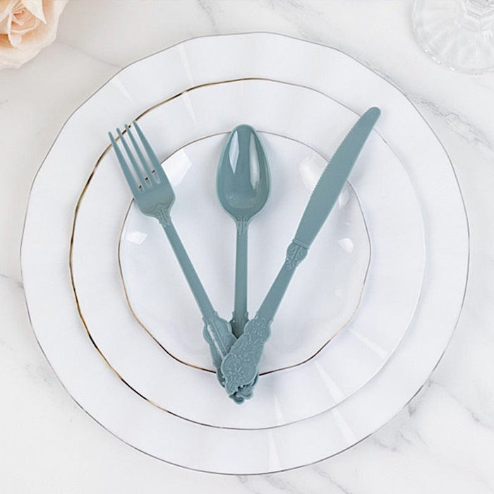 72 Baroque Style Heavy Duty Plastic Cutlery Spoons Forks and Knives Set - Disposable Tableware