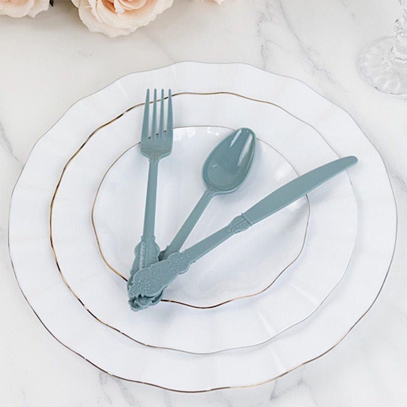 72 Baroque Style Heavy Duty Plastic Cutlery Spoons Forks and Knives Set - Disposable Tableware