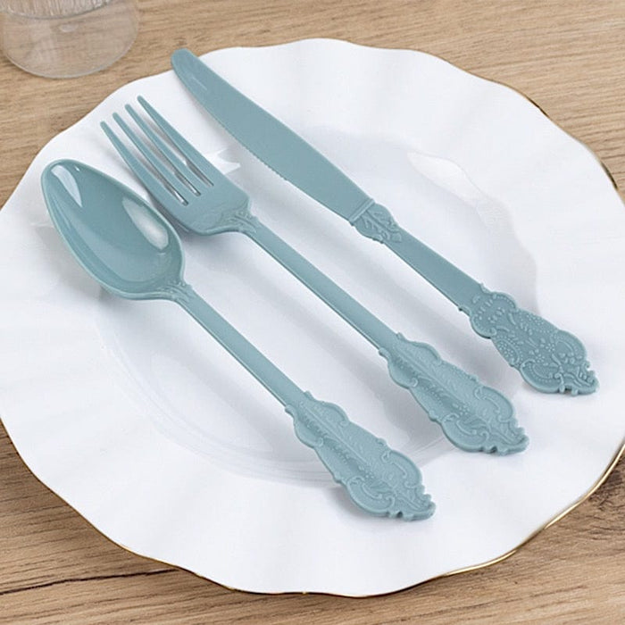 72 Baroque Style Heavy Duty Plastic Cutlery Spoons Forks and Knives Set - Disposable Tableware