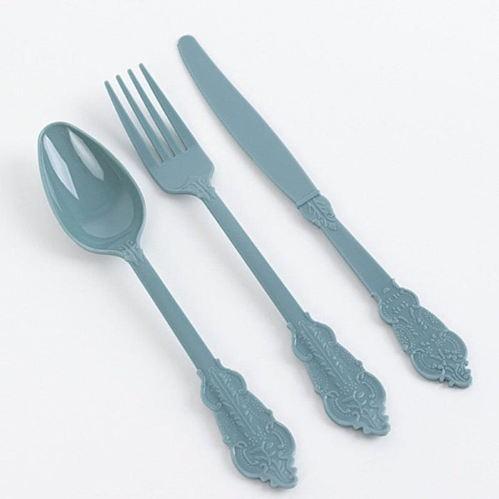 72 Baroque Style Heavy Duty Plastic Cutlery Spoons Forks and Knives Set - Disposable Tableware