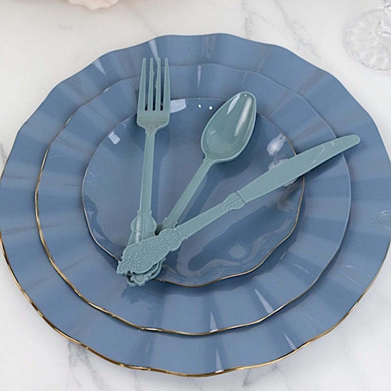 72 Baroque Style Heavy Duty Plastic Cutlery Spoons Forks and Knives Set - Disposable Tableware