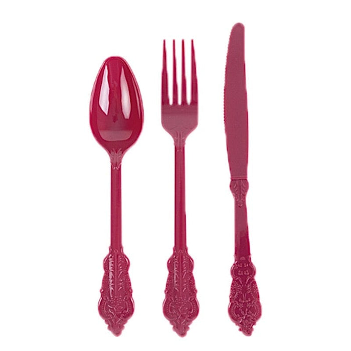 72 Baroque Style Heavy Duty Plastic Cutlery Spoons Forks and Knives Set - Disposable Tableware