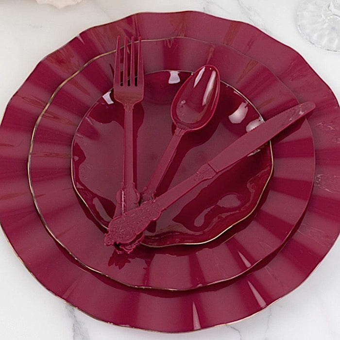 72 Baroque Style Heavy Duty Plastic Cutlery Spoons Forks and Knives Set - Disposable Tableware