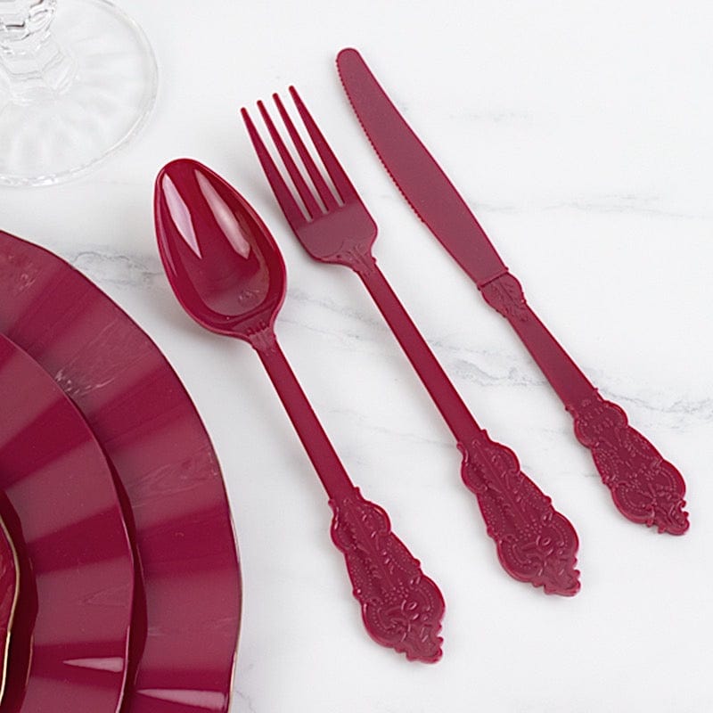 72 Baroque Style Heavy Duty Plastic Cutlery Spoons Forks and Knives Set - Disposable Tableware