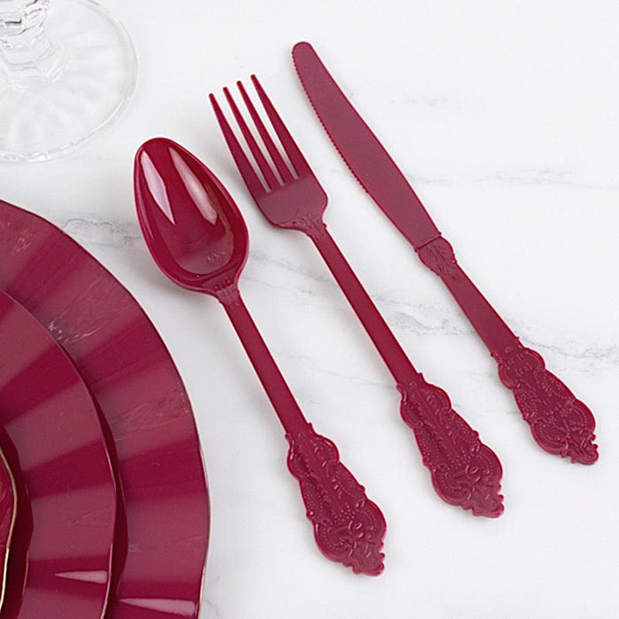 72 Baroque Style Heavy Duty Plastic Cutlery Spoons Forks and Knives Set - Disposable Tableware
