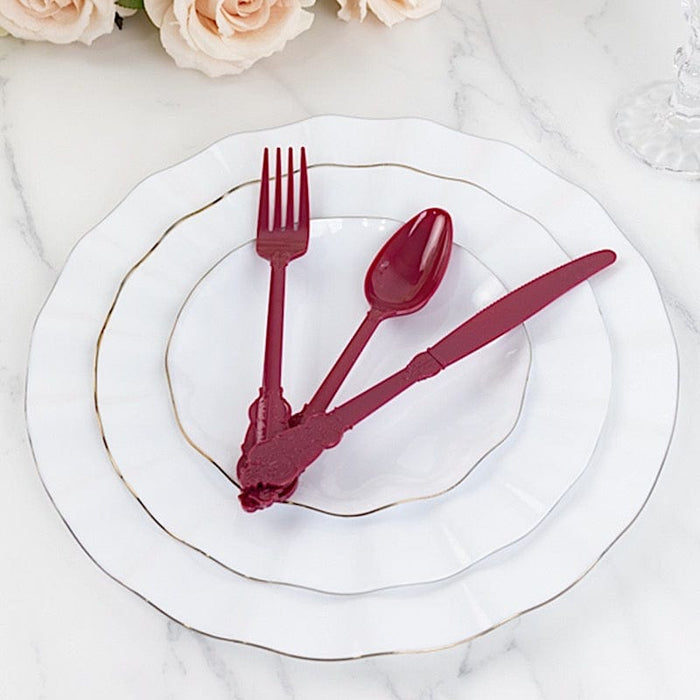 72 Baroque Style Heavy Duty Plastic Cutlery Spoons Forks and Knives Set - Disposable Tableware